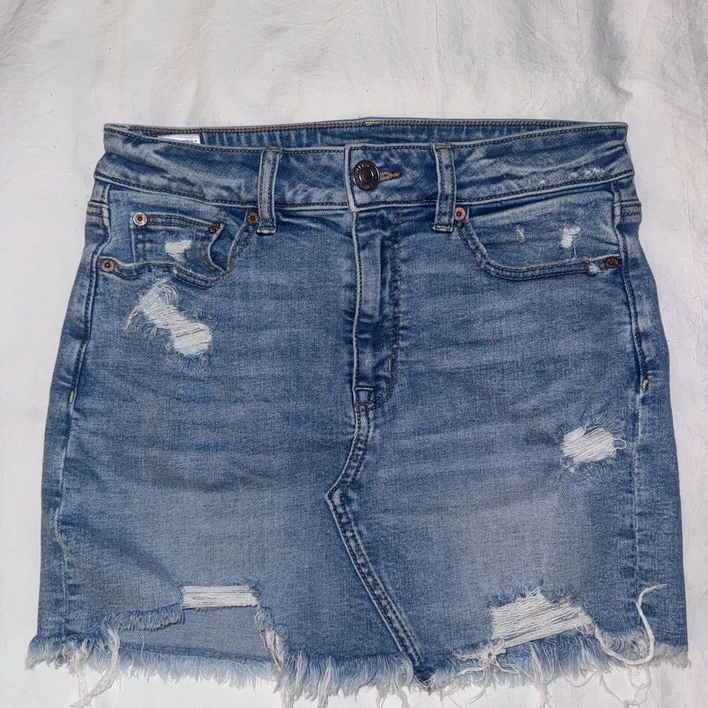 American Eagle Outfitters Blue Distressed Denim Super-stretch Mini Skirt - 8
